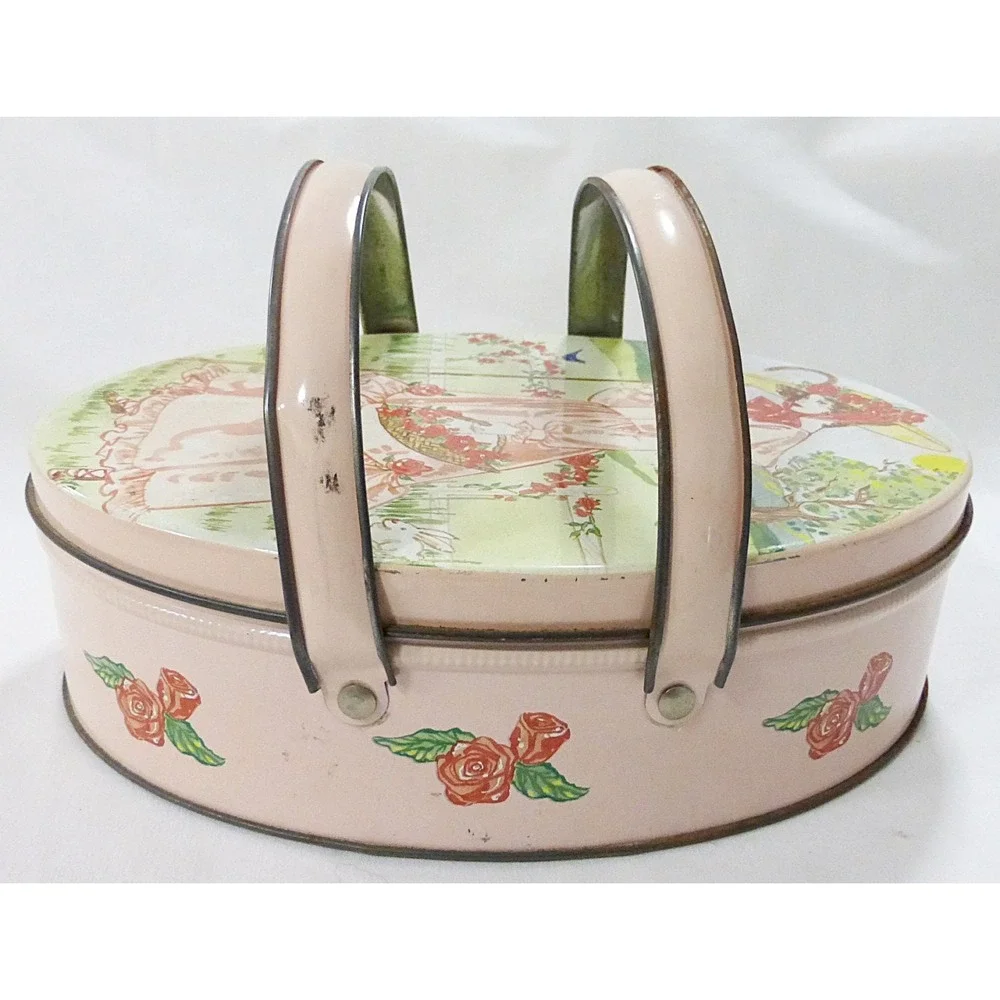 Vtg advertising 1960s valleybrook farms tin box jewelry storage cottagecore